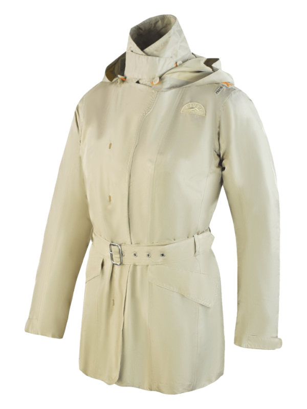 WJKPXTW012 219 Trenchcoat Damen aus Seide mit Kapuze