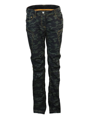 women's organic camo blue jeans trousers 7 pockets