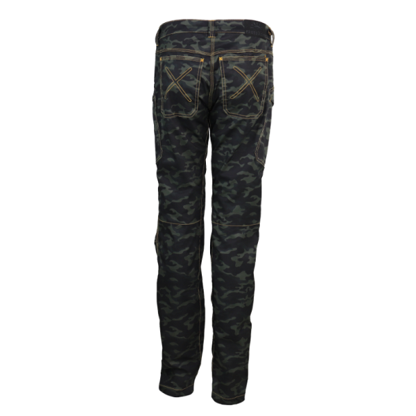 WPTPXTW015 3 Bio jeanshosen damen, 7 Taschen, Camouflage-Blau